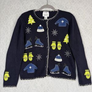 Vtg Holiday Cardigan Sweater Small Winter Christmas Hand Embroidered Grandmacore